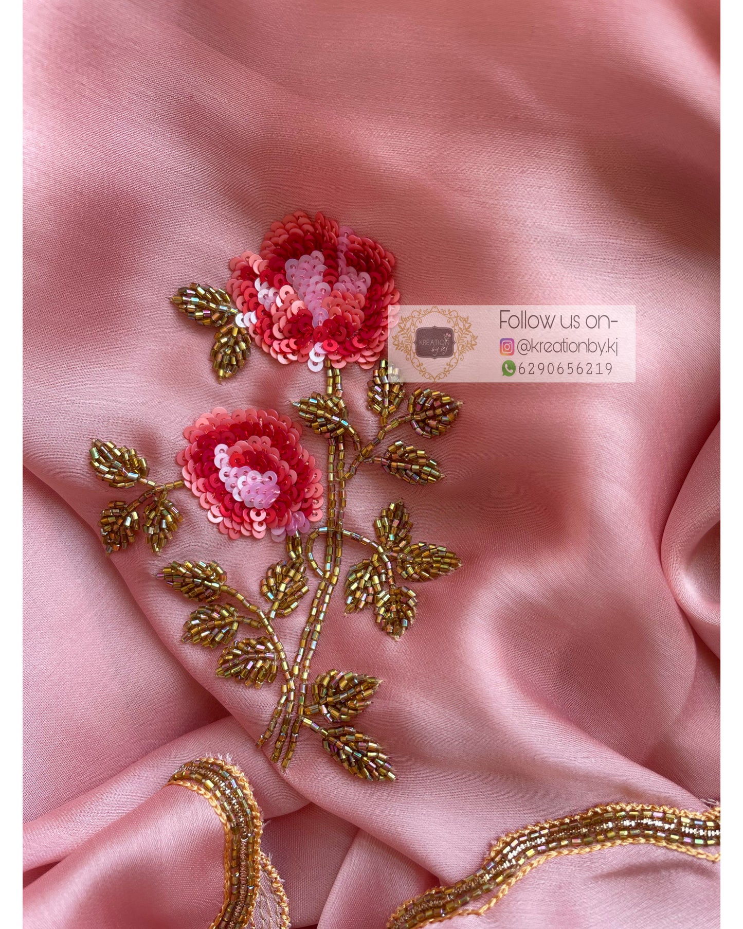 Remember the Roses Onion Pink Crepe Silk Saree - kreationbykj