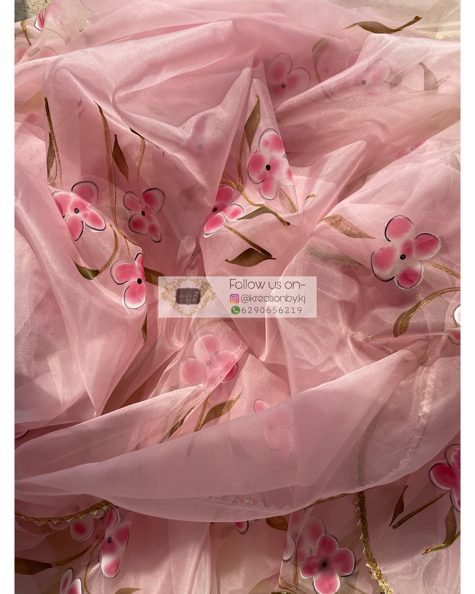 Baby Pink Floral Organza Saree - kreationbykj