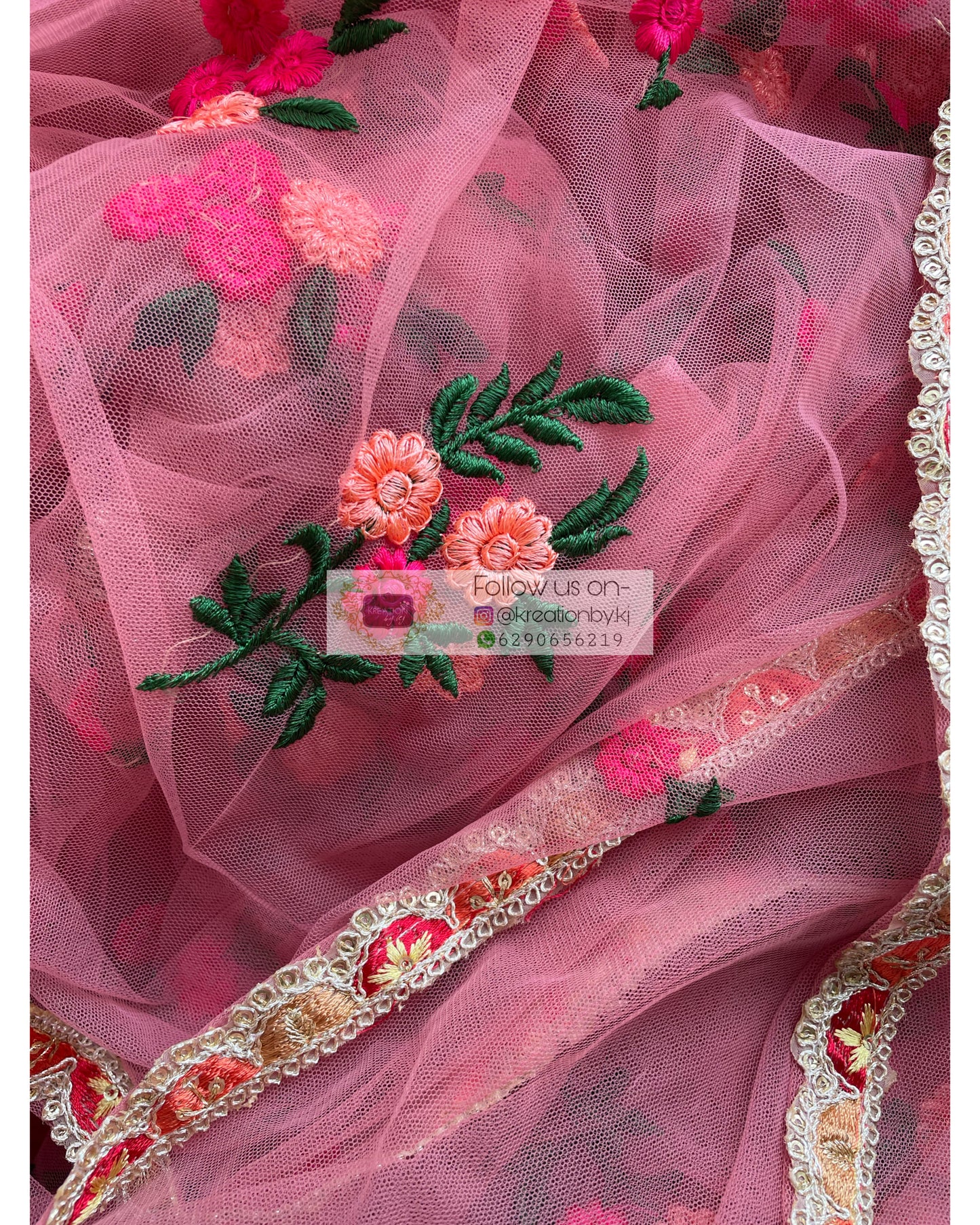 Peach Bouquet of Flowers Net Saree - kreationbykj