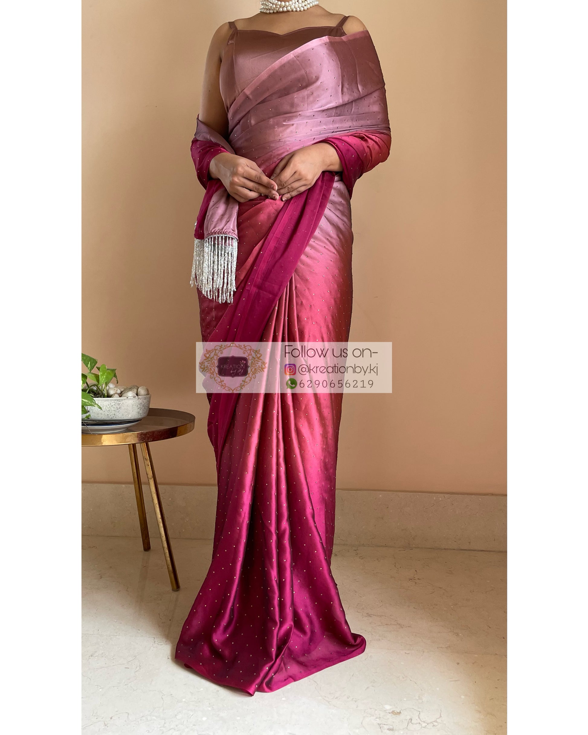 Ombré Pink Panther Saree with Stone Work - kreationbykj