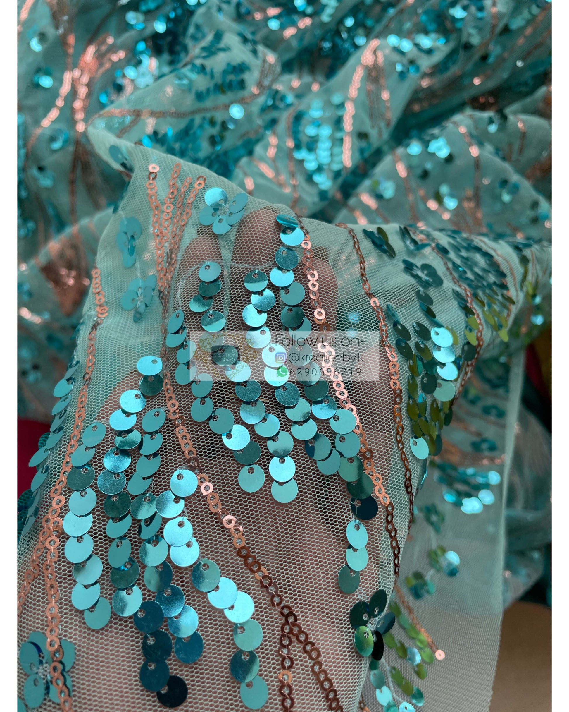 Turquoise Mermaid Sequins Saree - kreationbykj