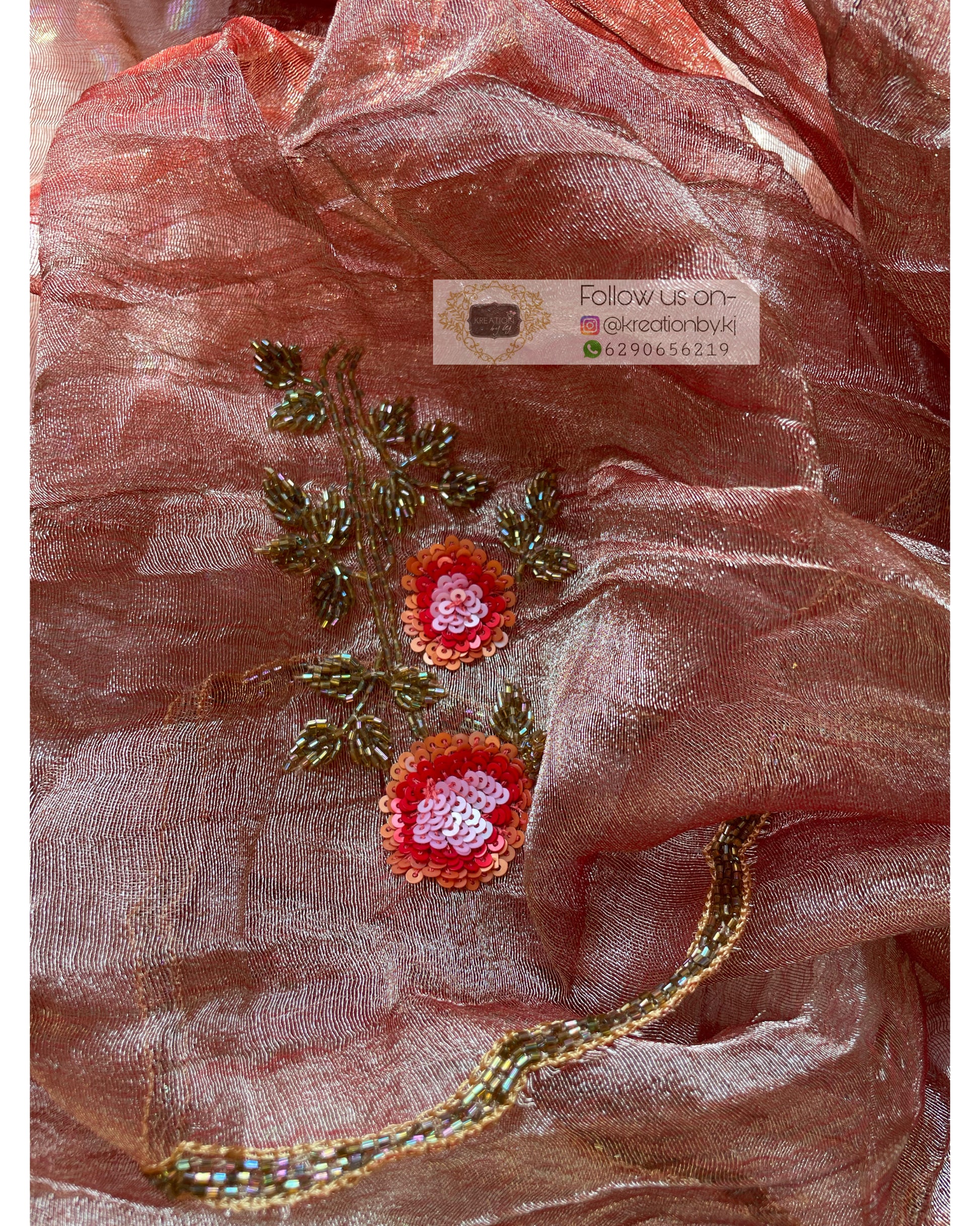 Rose Gold Zari Tissue Rose Dupatta - kreationbykj