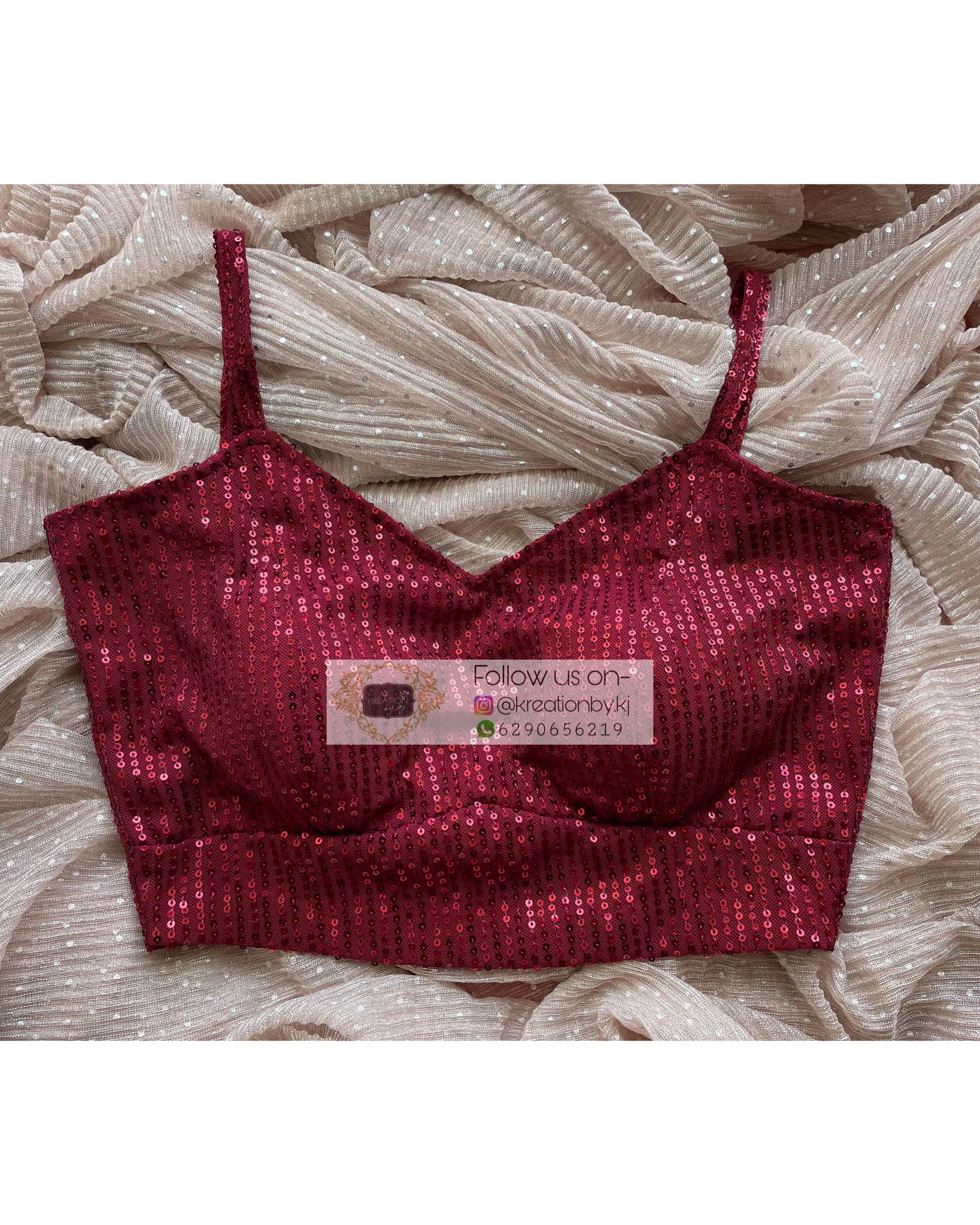 Maroon Sequins Strappy Blouse - kreationbykj