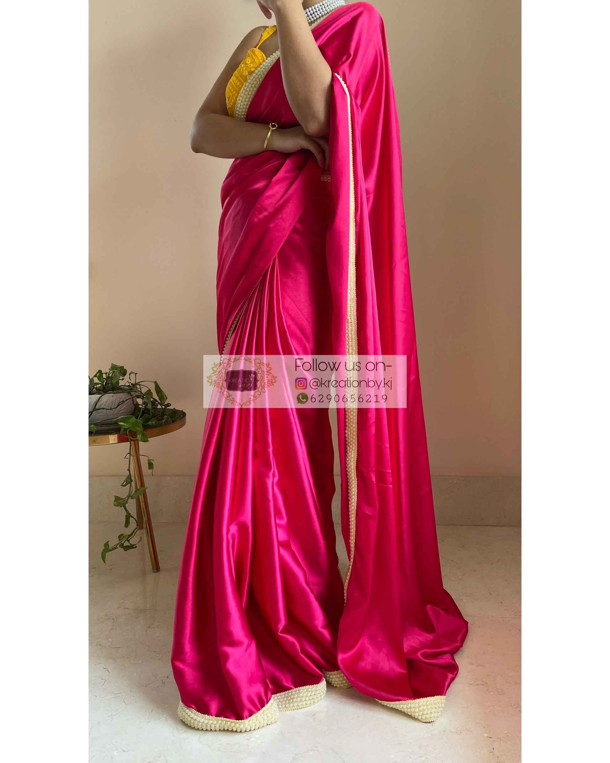 Hot Pink Mother of Pearl Saree - kreationbykj