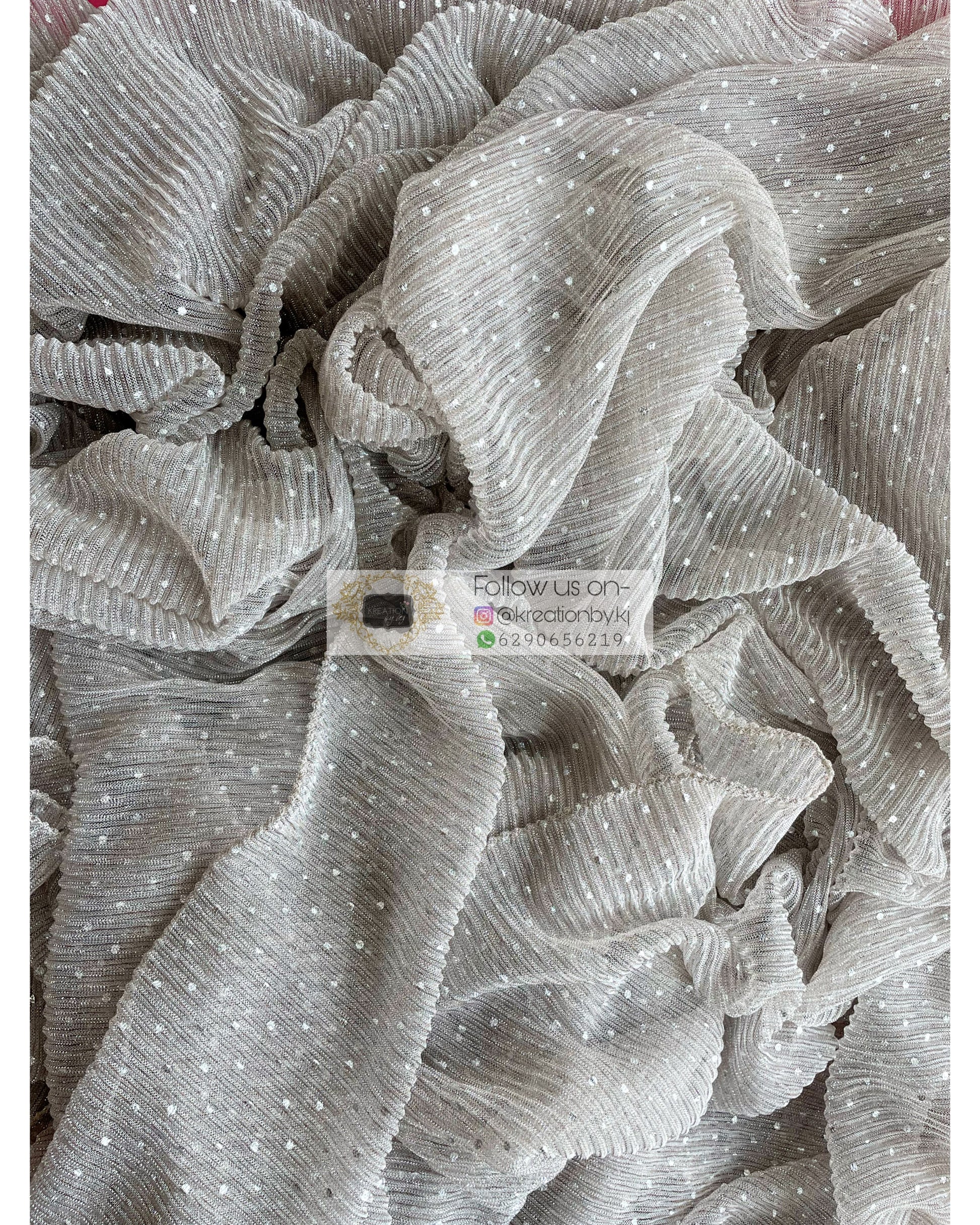 Silver with Polka Dots Pleated Shimmer Net Saree - kreationbykj