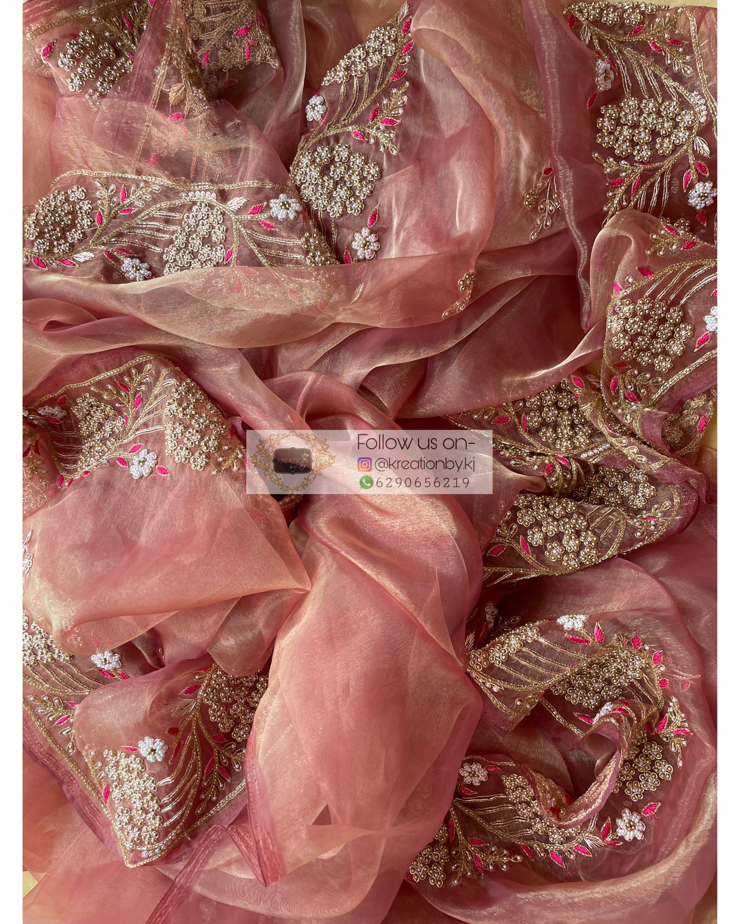 Rose Beige Gulmohar Glass Tissue Saree - kreationbykj