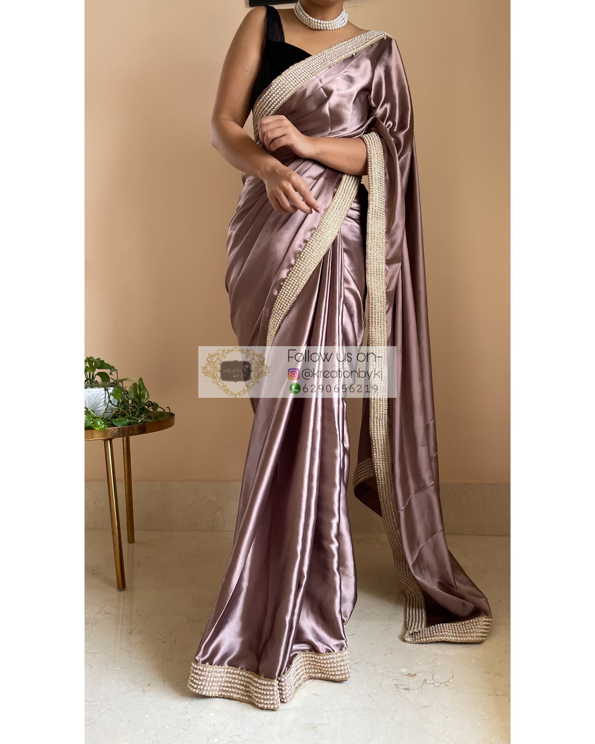 Dusty Mauve Mother Of Pearl Saree - kreationbykj