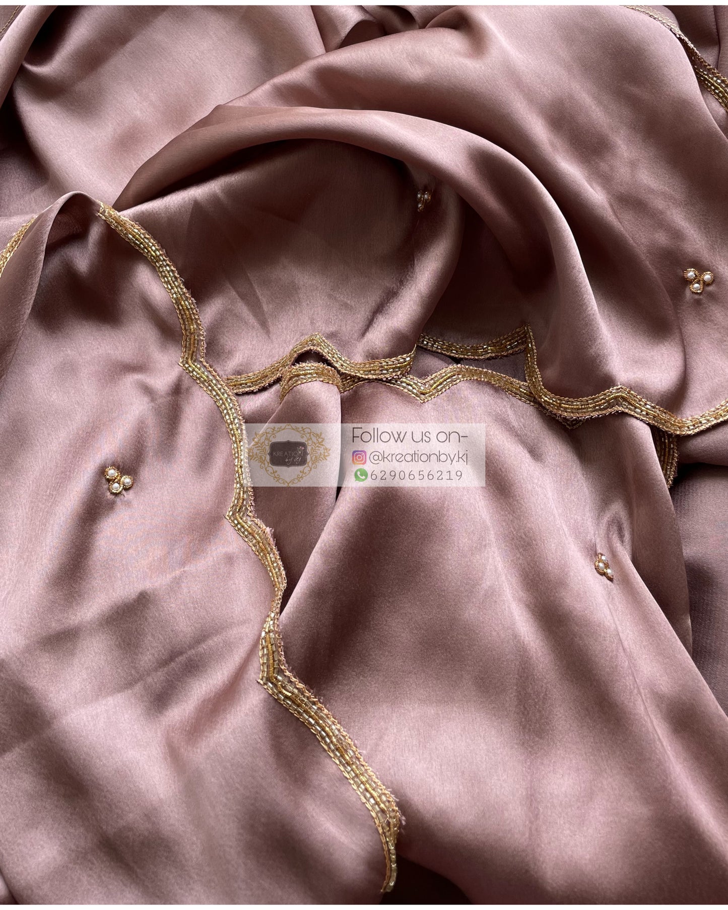 Lilac Satin Silk Saree With Handembroidered Scalloping - kreationbykj