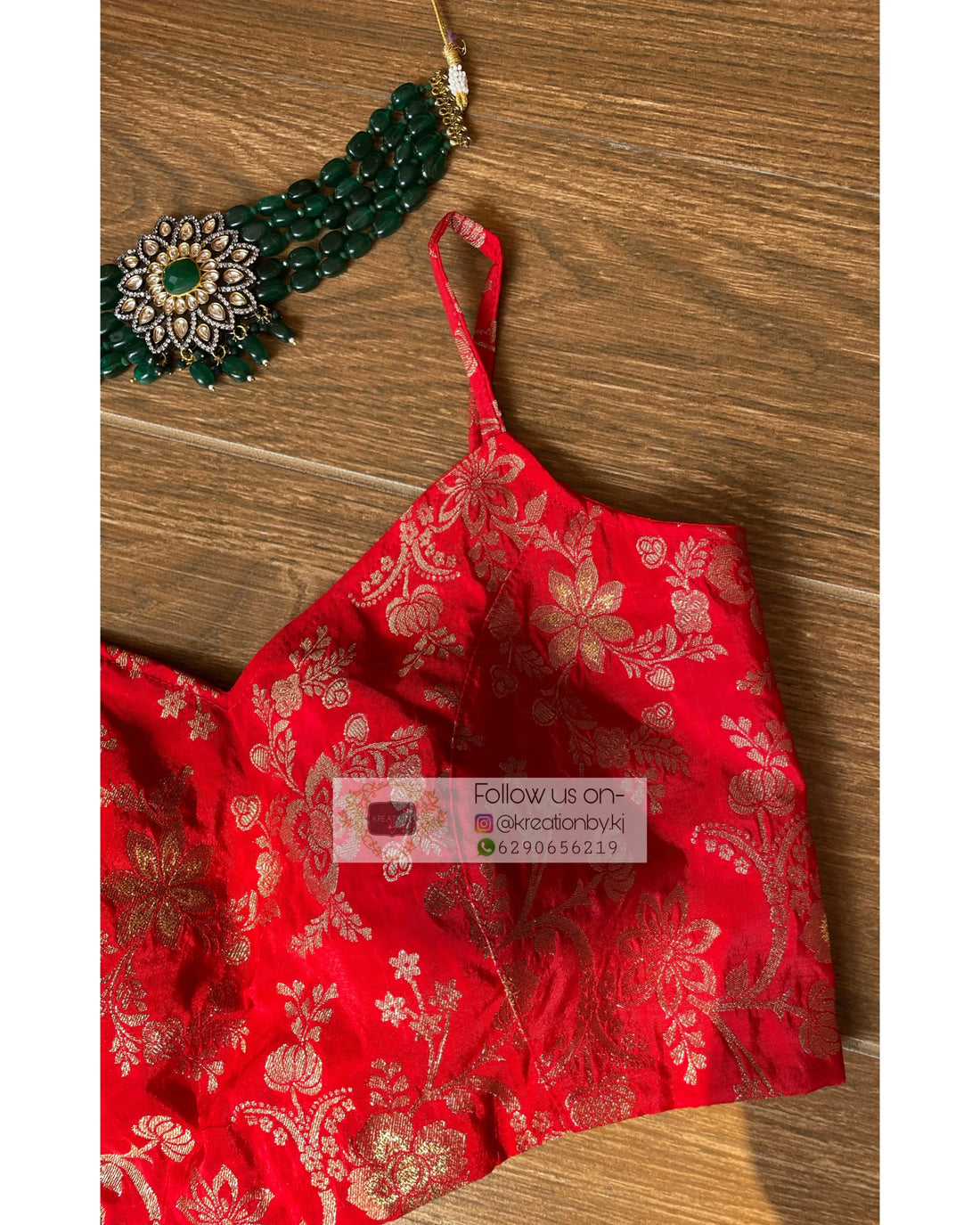 Red Brocade Sleeve Stretchable Blouse main image 0