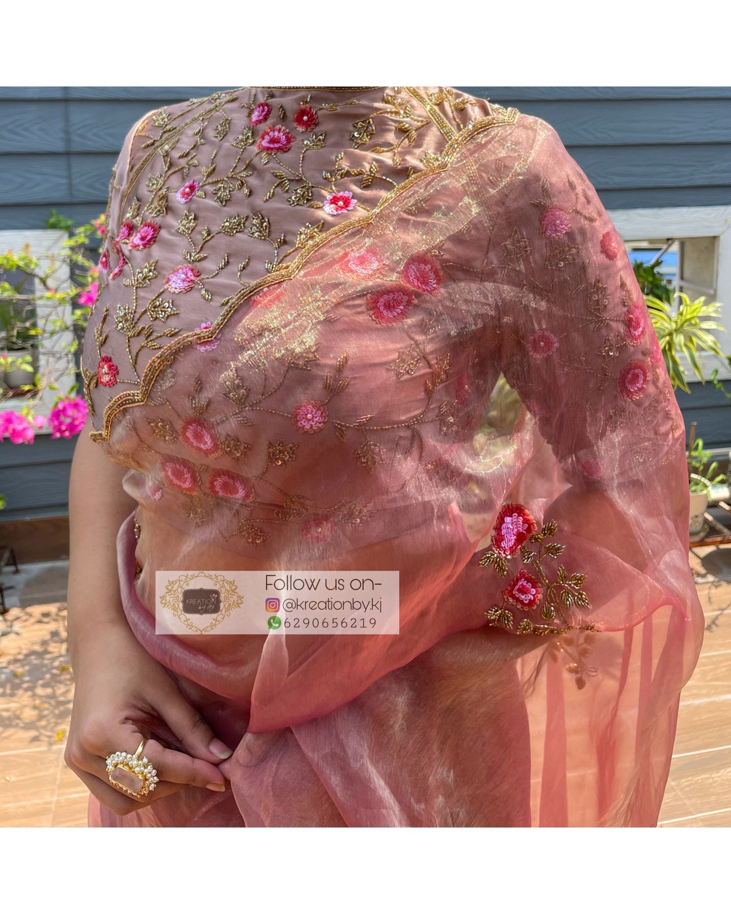 Remember the Roses Rose Beige Glass Tissue Saree - kreationbykj
