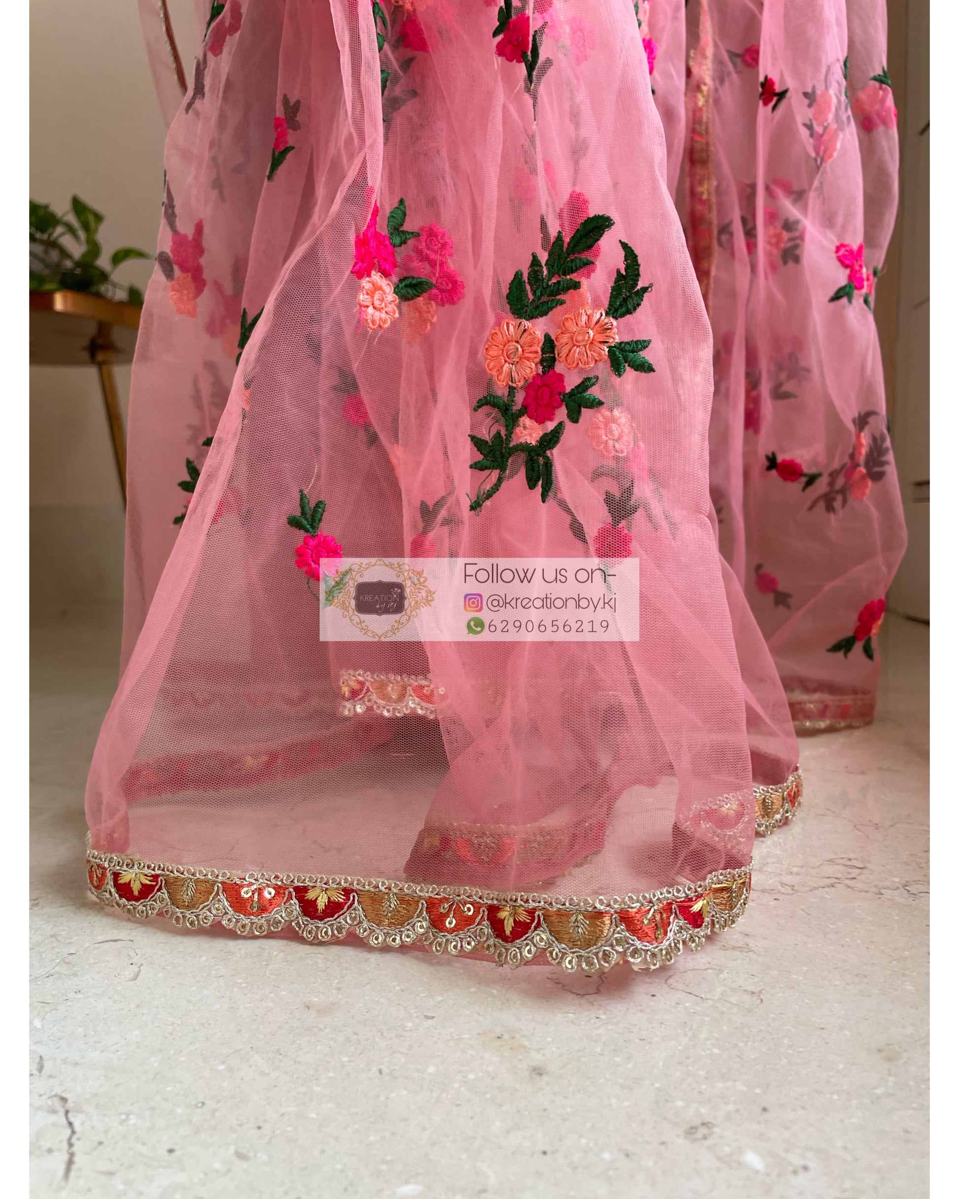 Peach Bouquet of Flowers Net Saree - kreationbykj