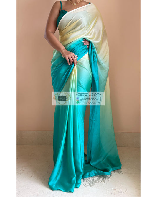 Cocktail By the Beach Georgette Ombré Saree with handmade tassels on pallu - kreationbykj