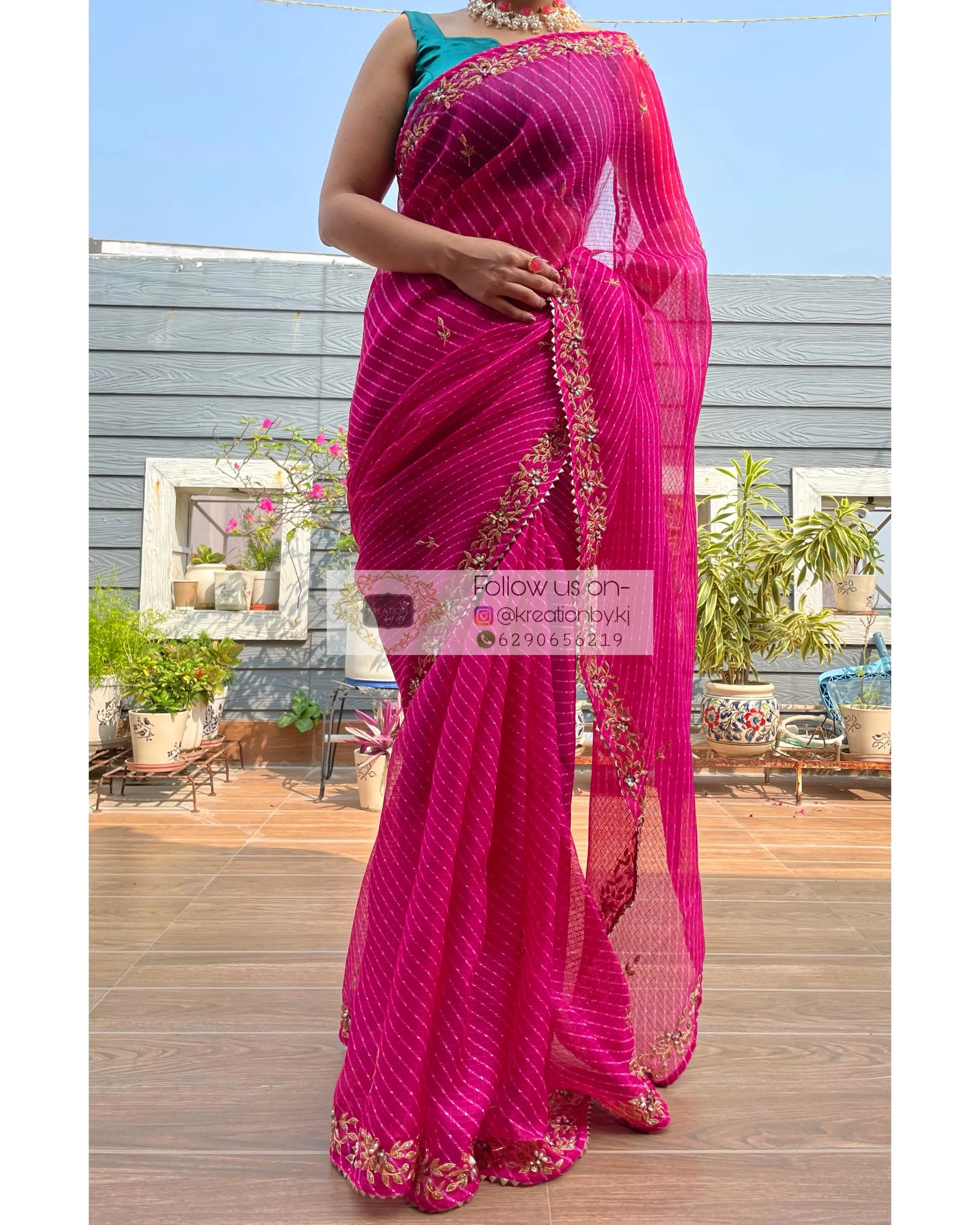 Pink Leheriya Printed Chanderi Sarees with Embellished border
