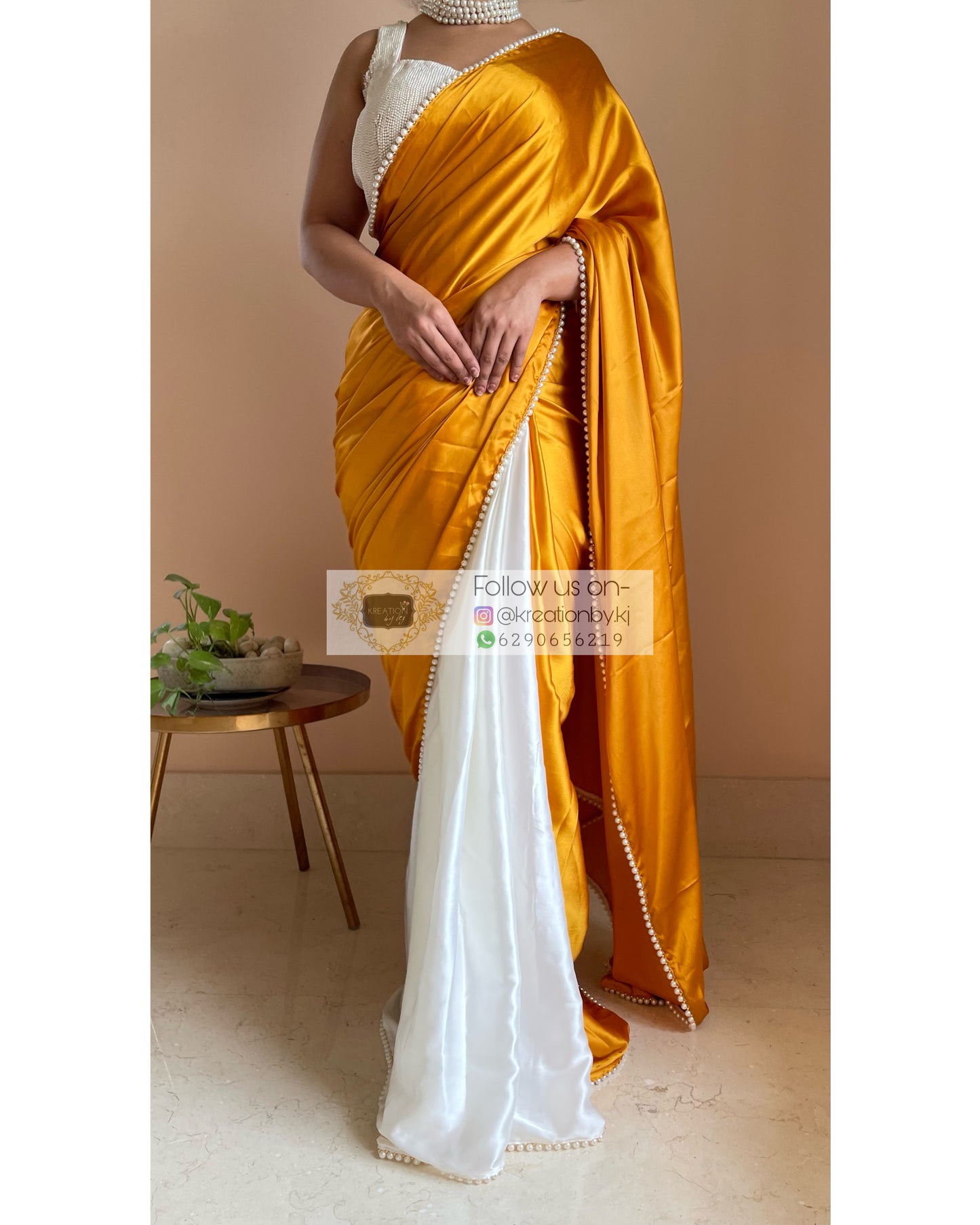 Sunny Side up Two in One Satin Saree - kreationbykj