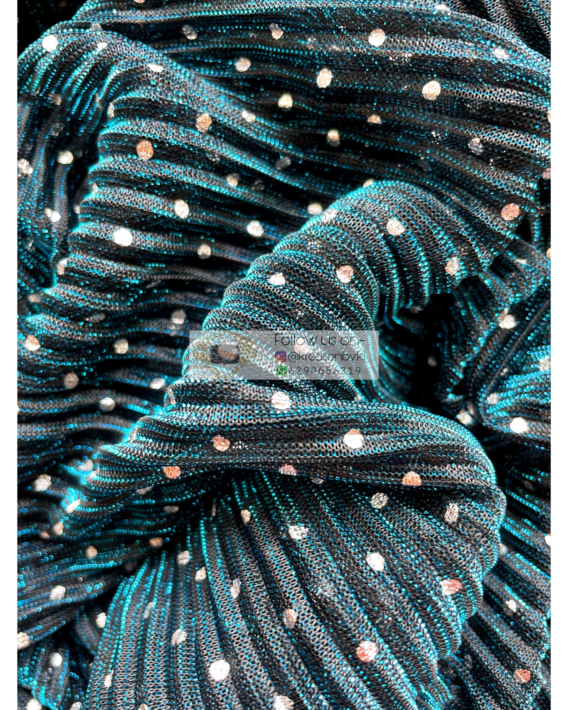 Blue Pleated Shimmer Net Saree - kreationbykj