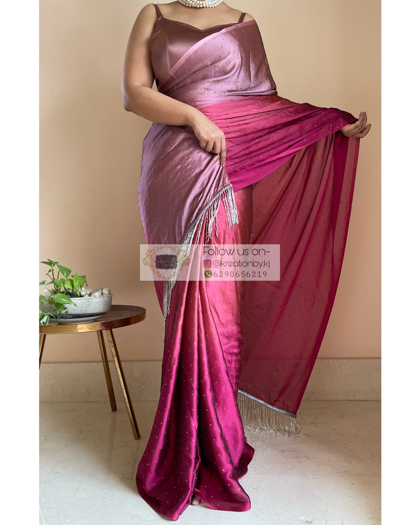 Ombré Pink Panther Saree with Stone Work - kreationbykj