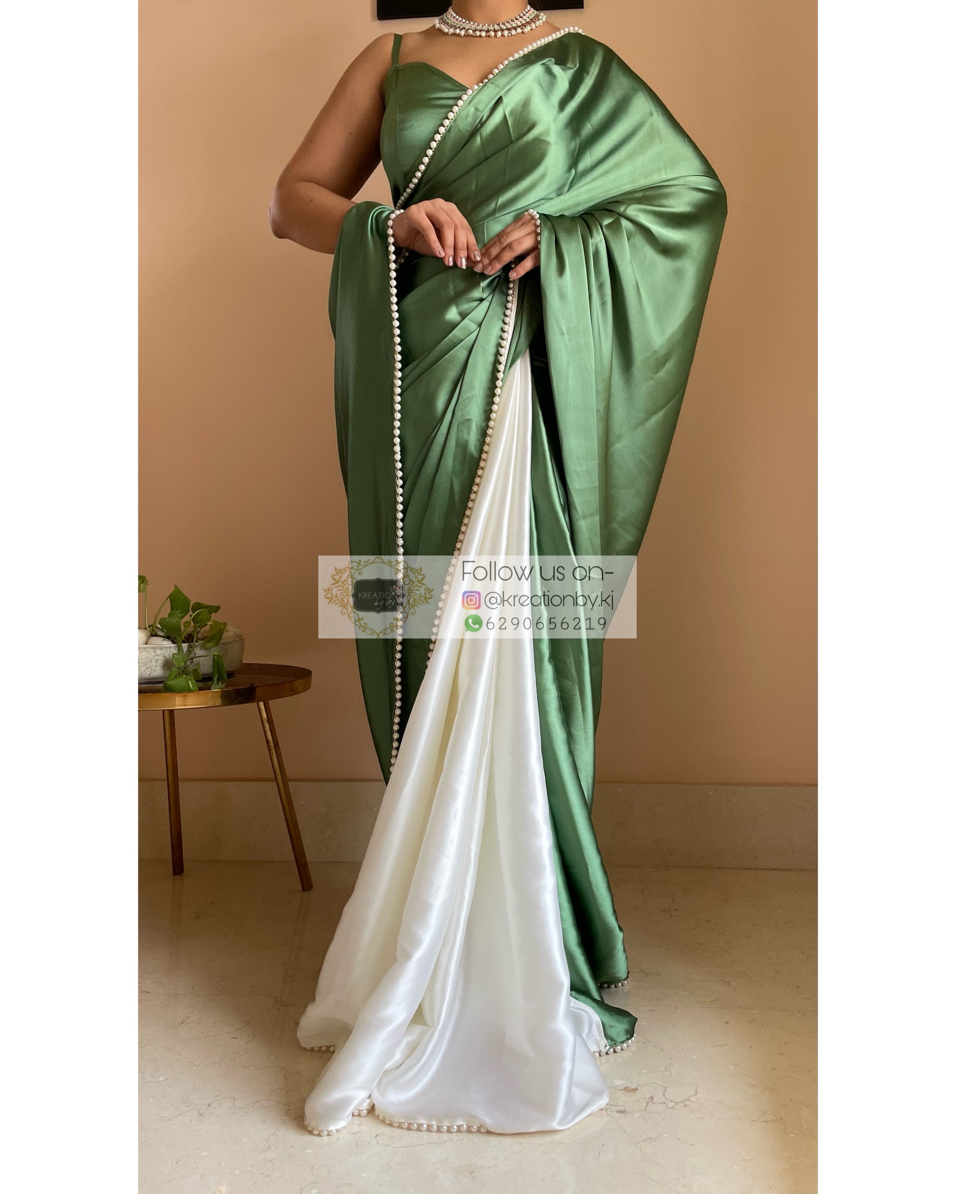 Peace Lily Two in One Satin Saree - kreationbykj