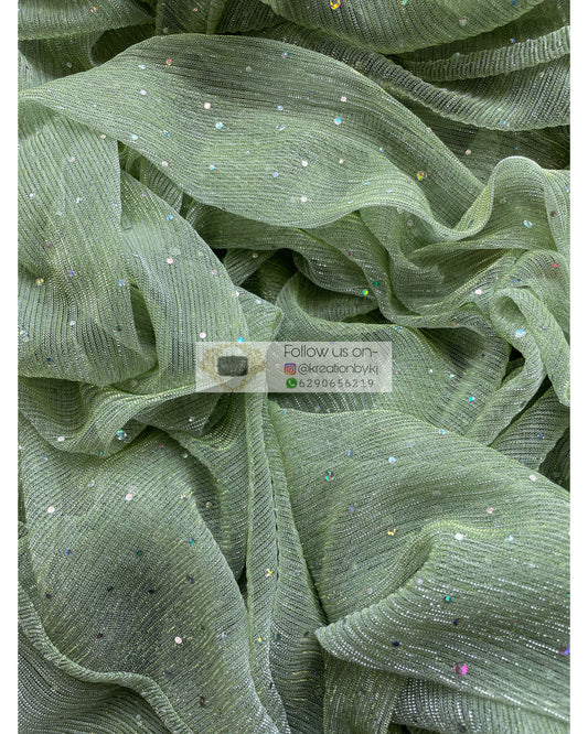 Pastel Green Pleated Shimmer Saree - kreationbykj