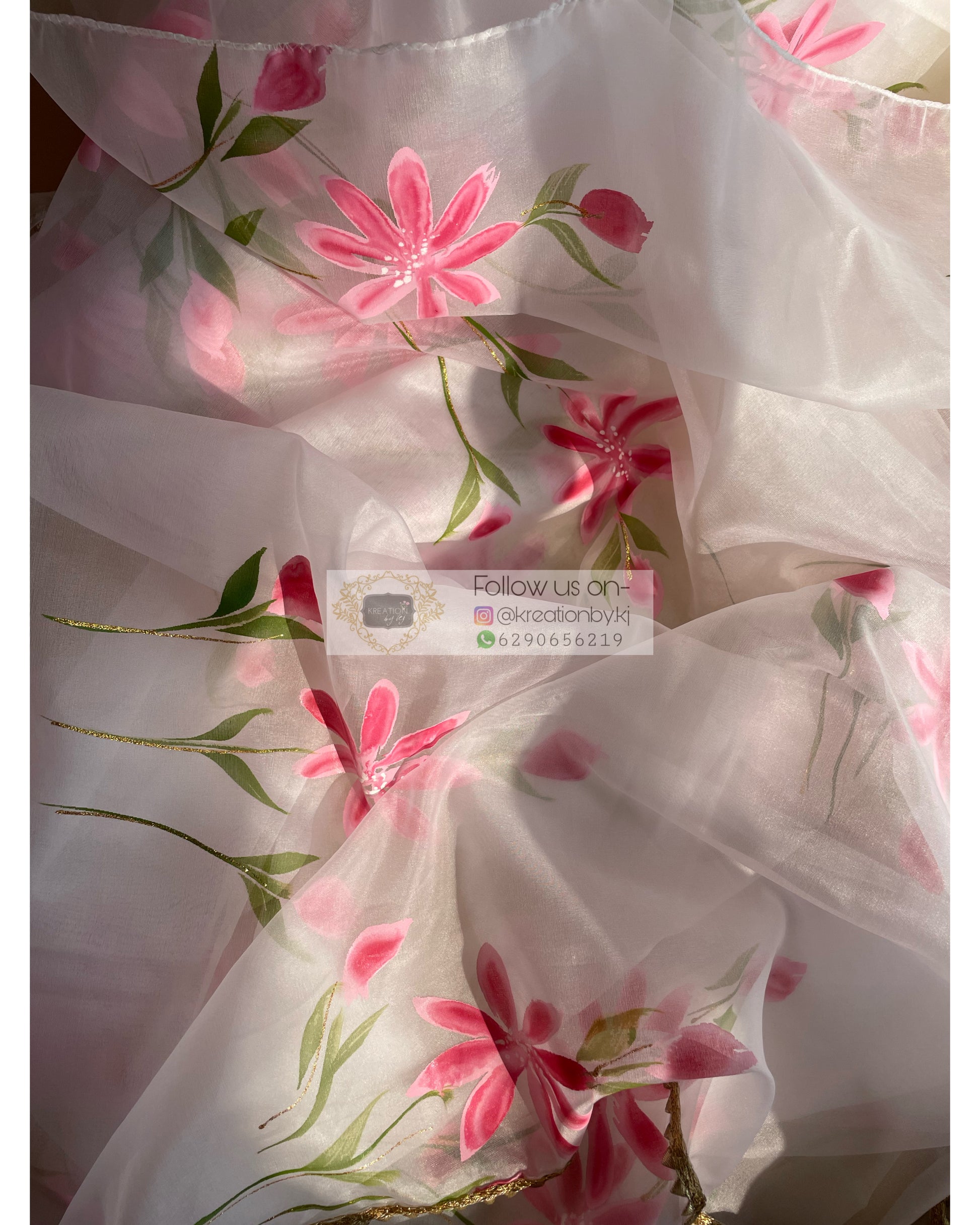 White Floral Organza Saree - kreationbykj