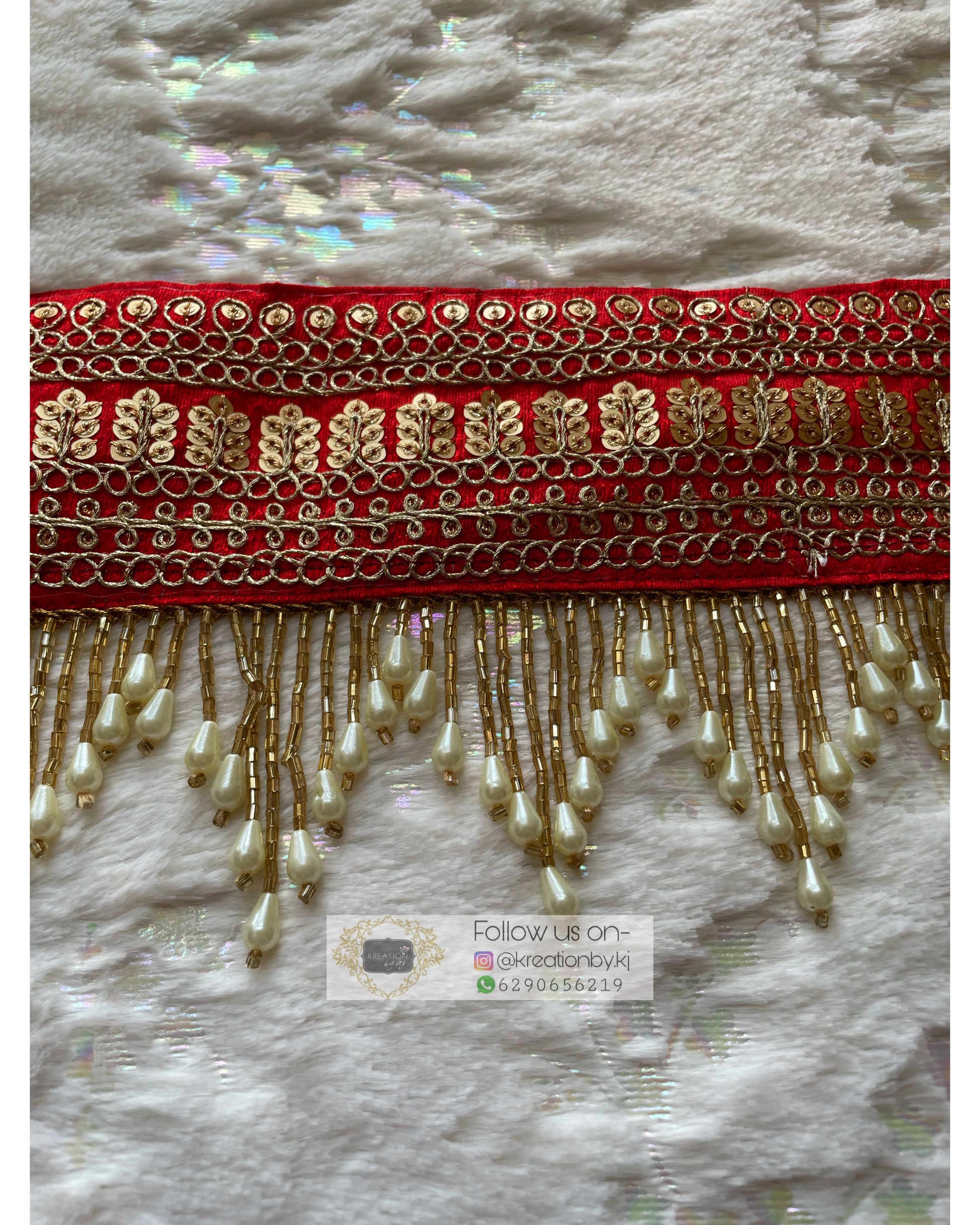 Red Bridal Waist Belt with Pearl Tassels - kreationbykj