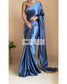 Celestial Blue Satin Silk Saree With Handmade Tassels on Pallu - kreationbykj