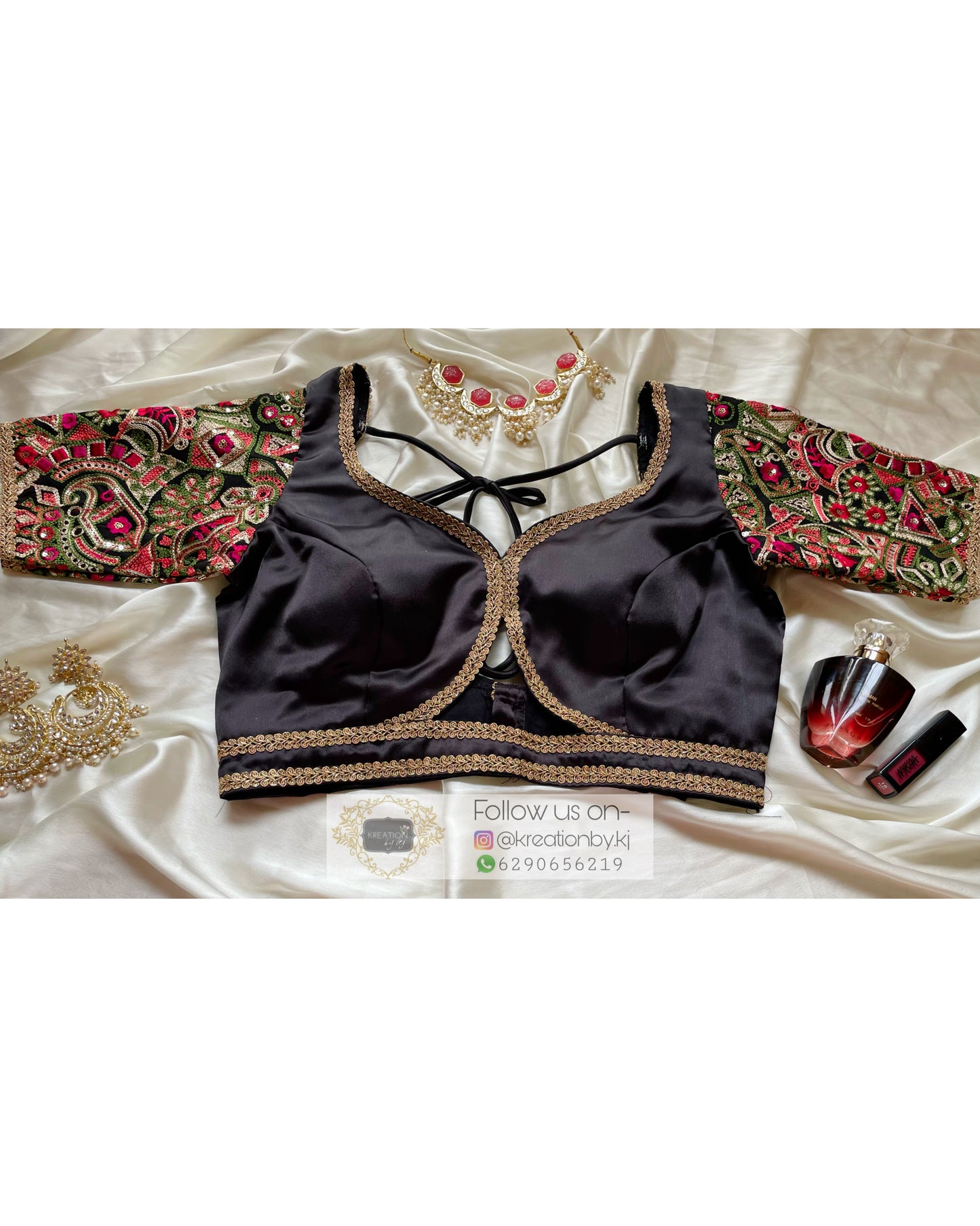 Black Blouse with Embroidered Sleeves - kreationbykj