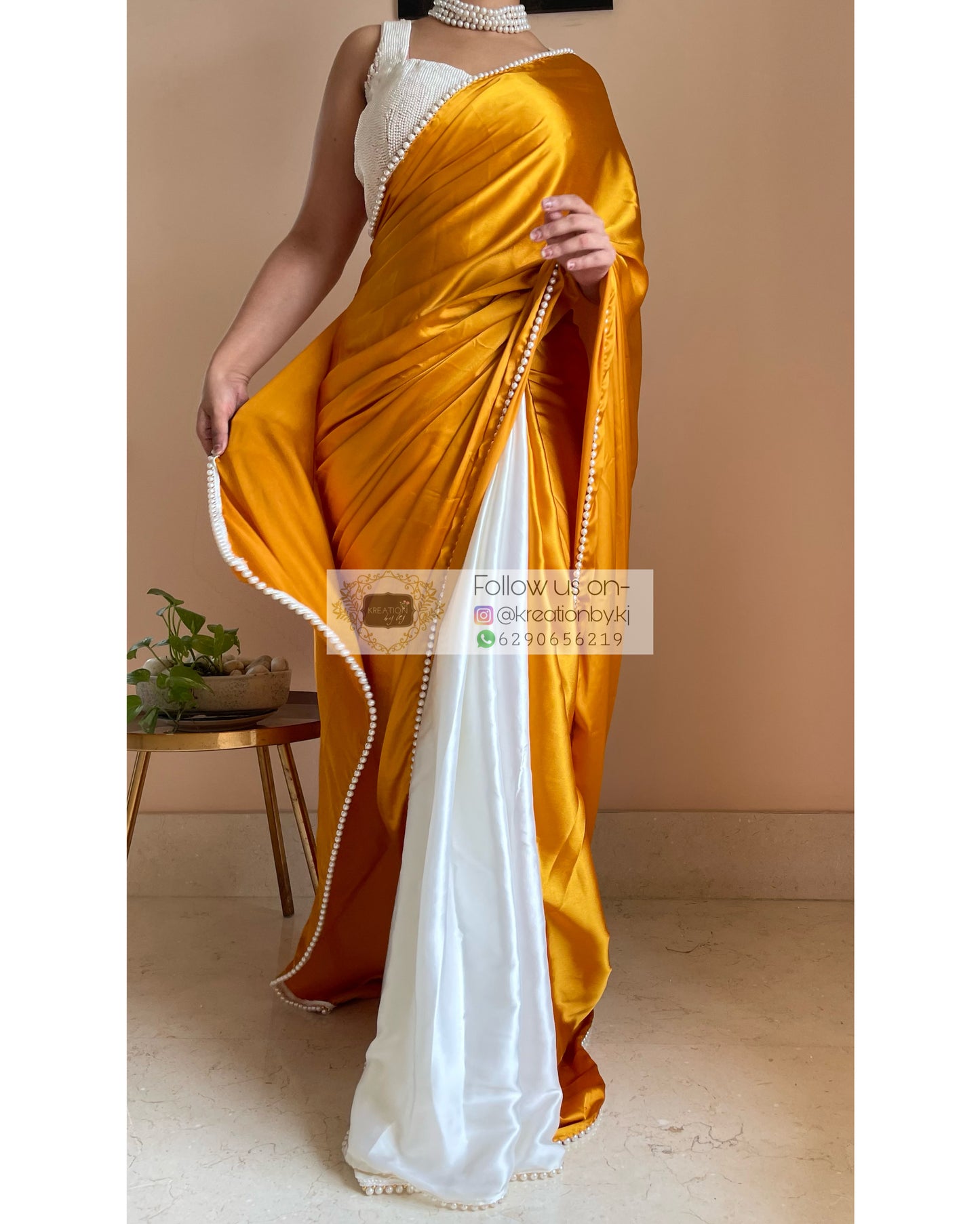 Sunny Side up Two in One Satin Saree - kreationbykj