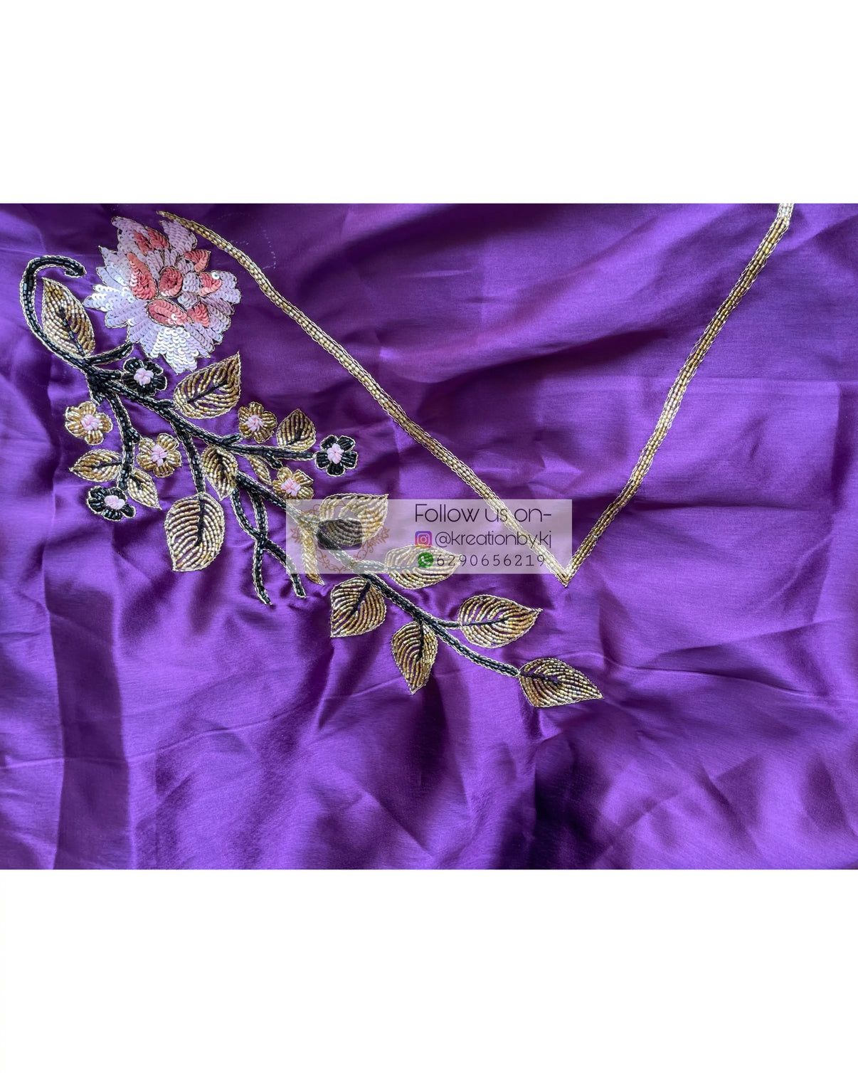 Violet Glass Tissue Saree With Hand Embroidered Floral Motifs kreationbykj