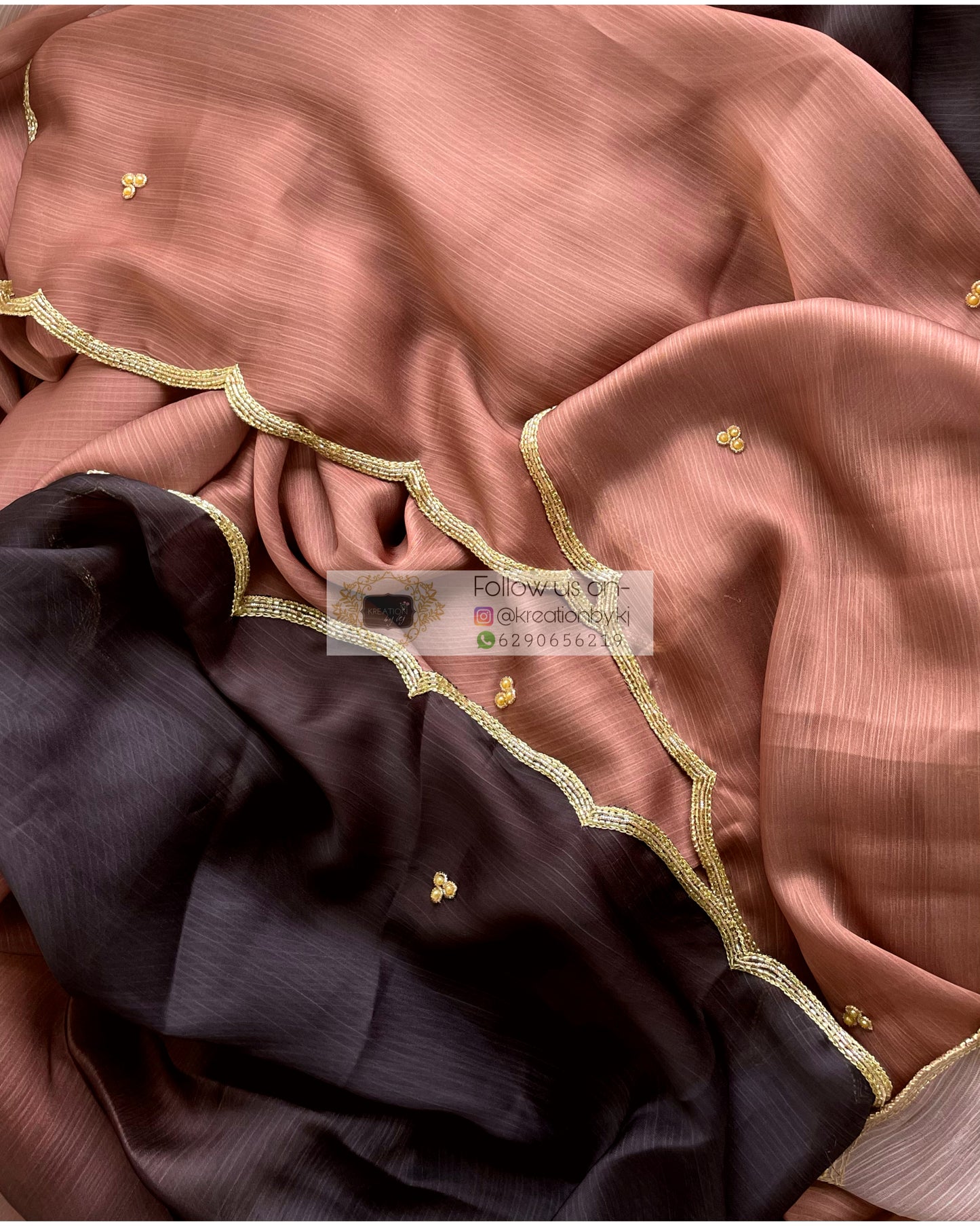 Chai Coffee Crepe Silk Saree with Handembroidered Scalloping - kreationbykj