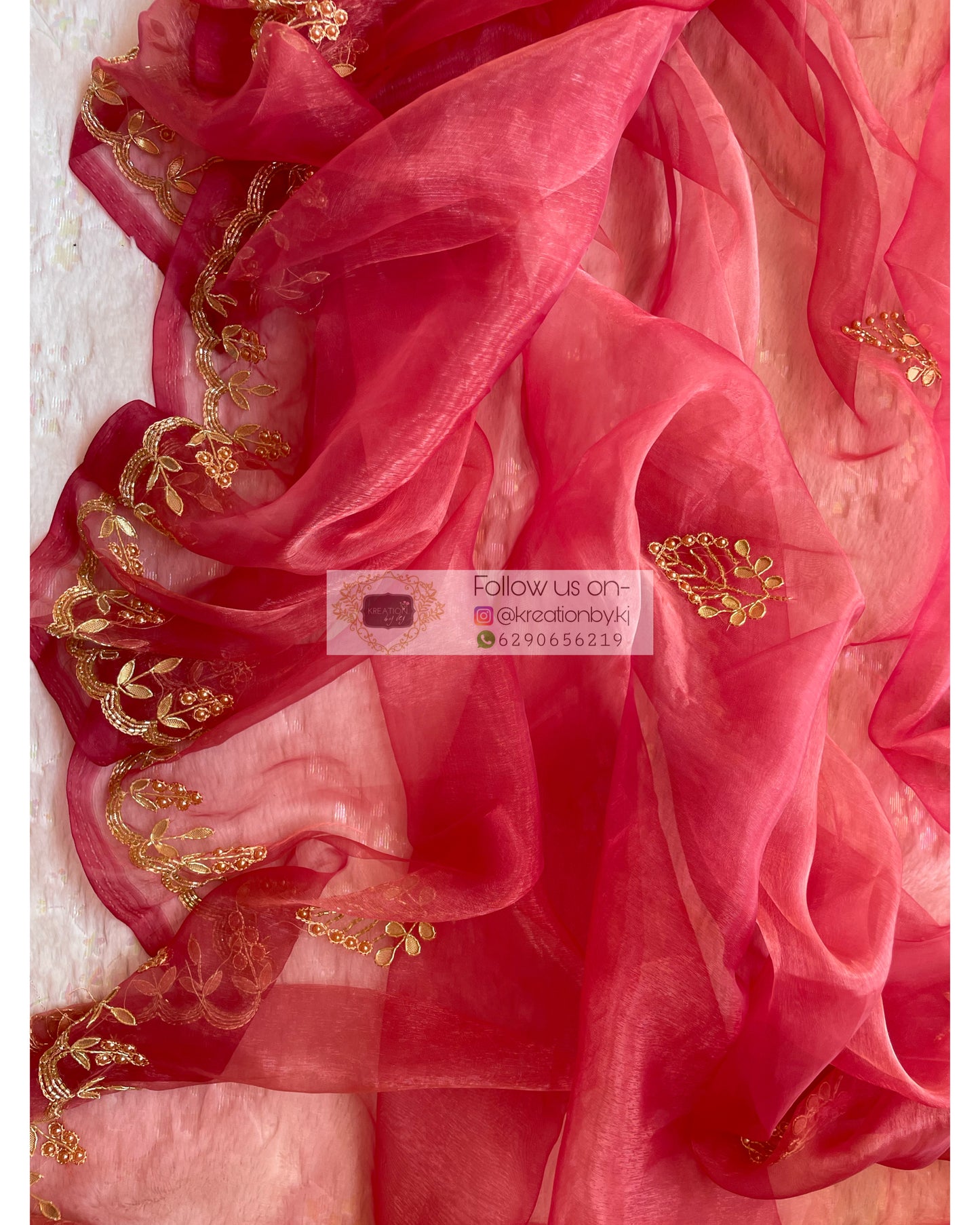 Pink Glass Tissue Gota Patti Dupatta - kreationbykj