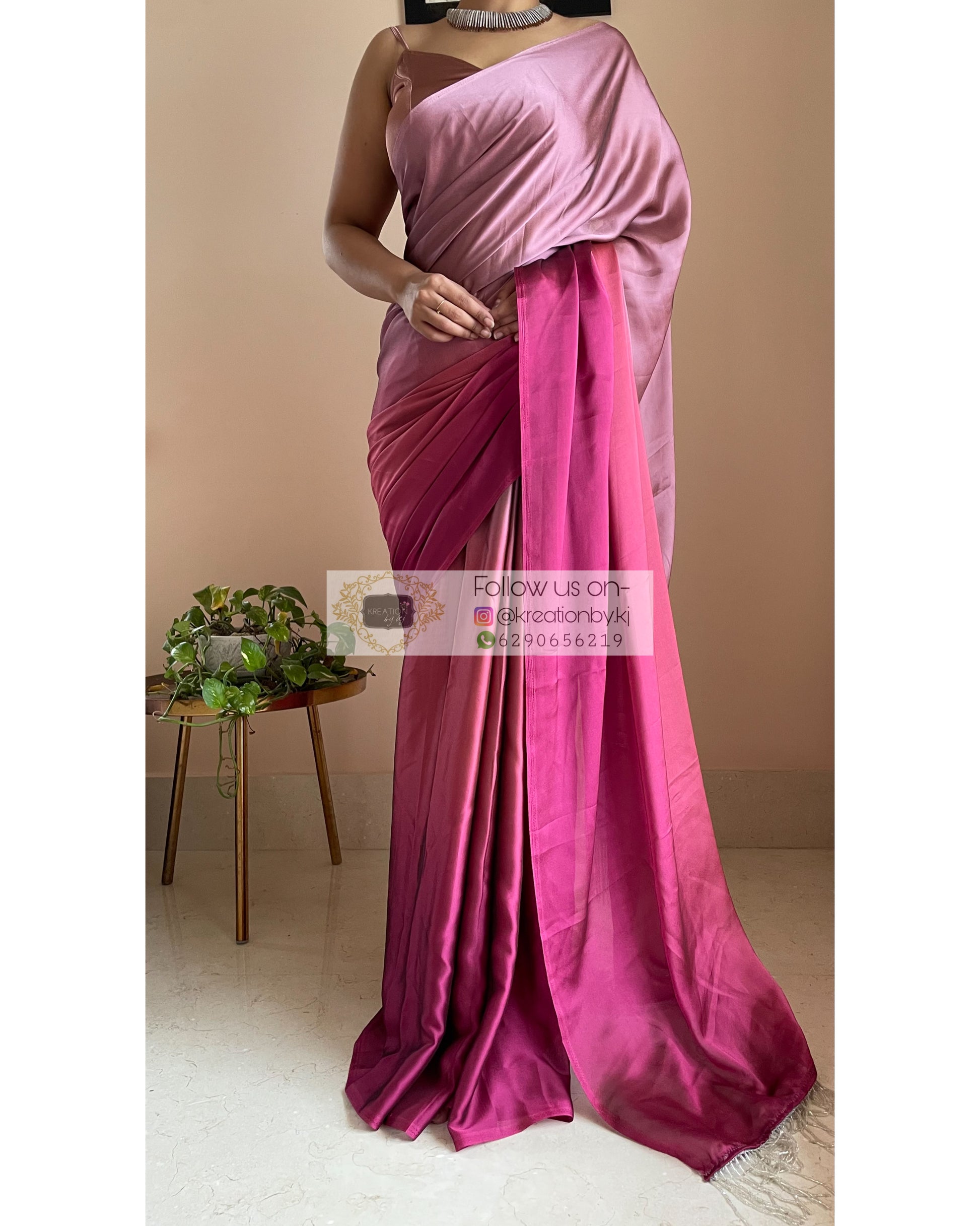 Pink Panther Georgette Ombré Saree with Handmade Tassels on Pallu - kreationbykj