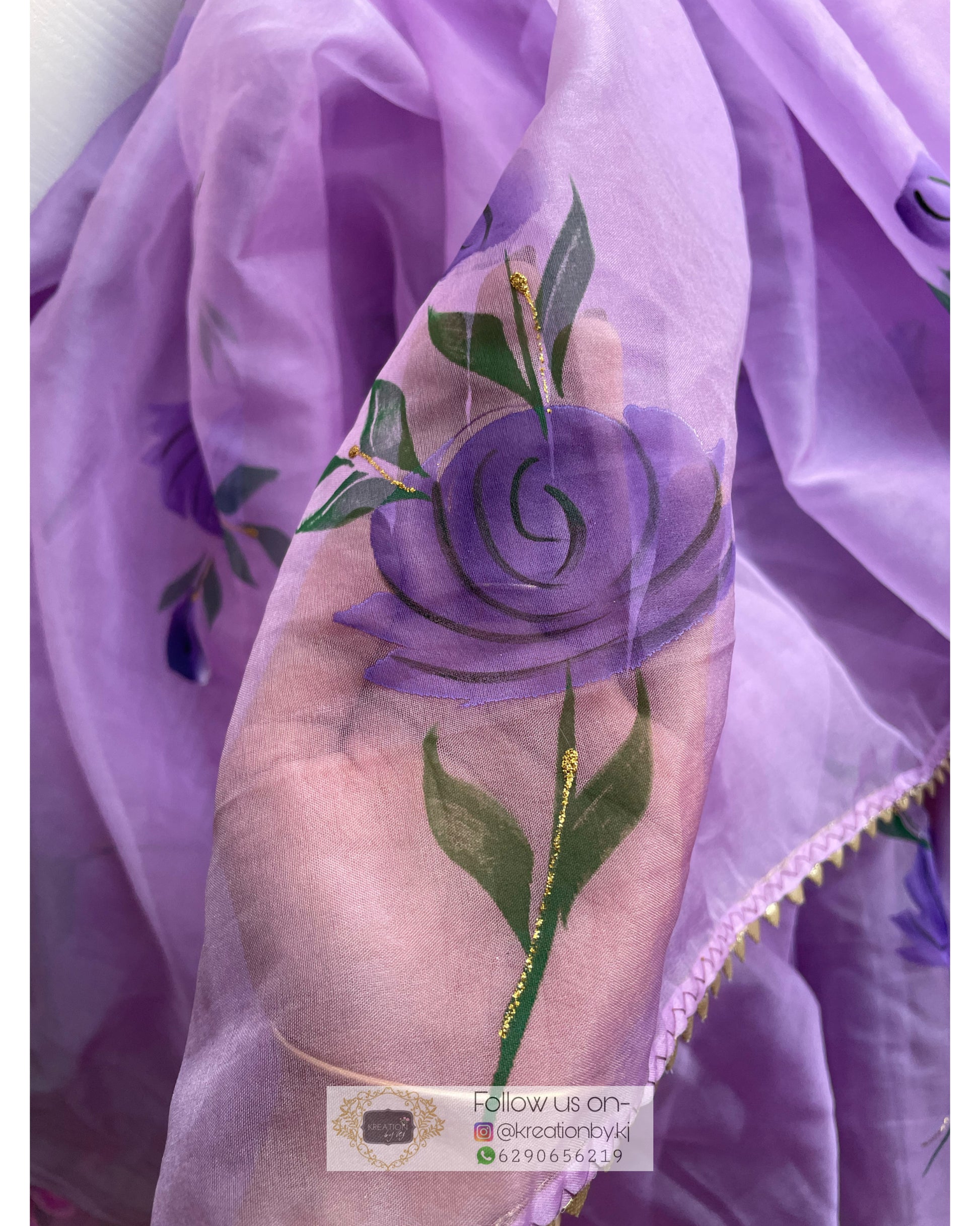Lavender Floral Organza Saree - kreationbykj