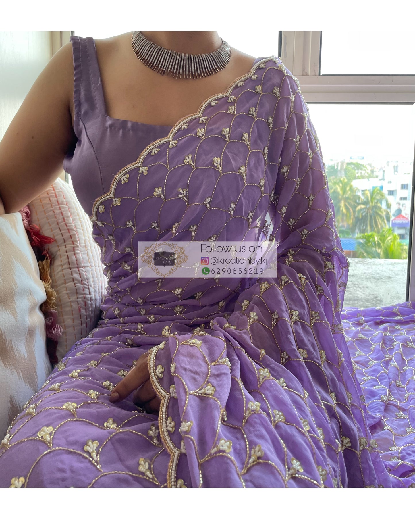 Lavender Mehraab Cutdana Jaal Saree - kreationbykj