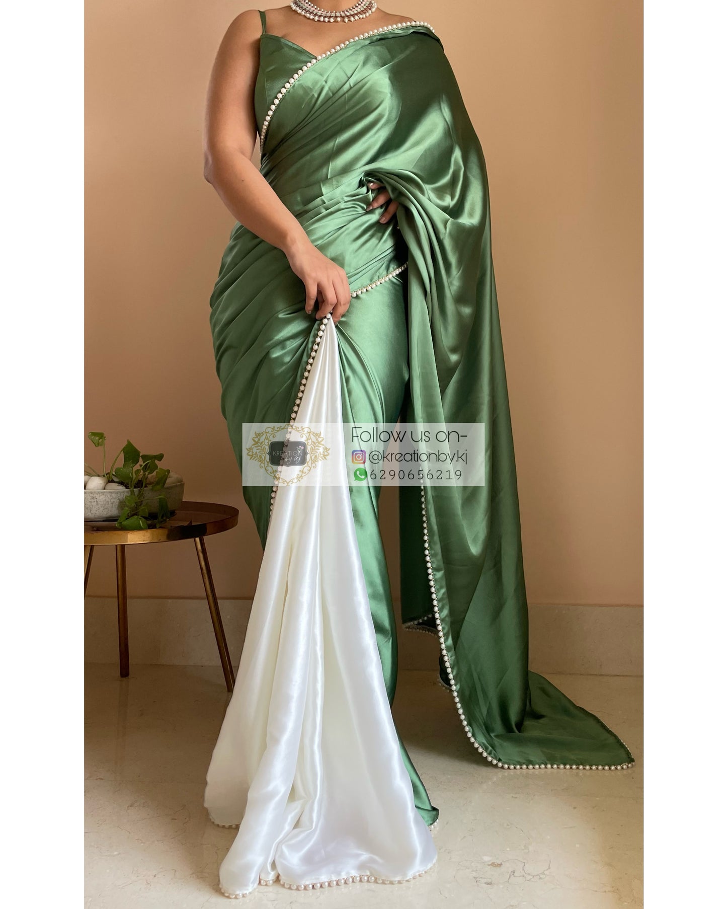 Peace Lily Two in One Satin Saree - kreationbykj