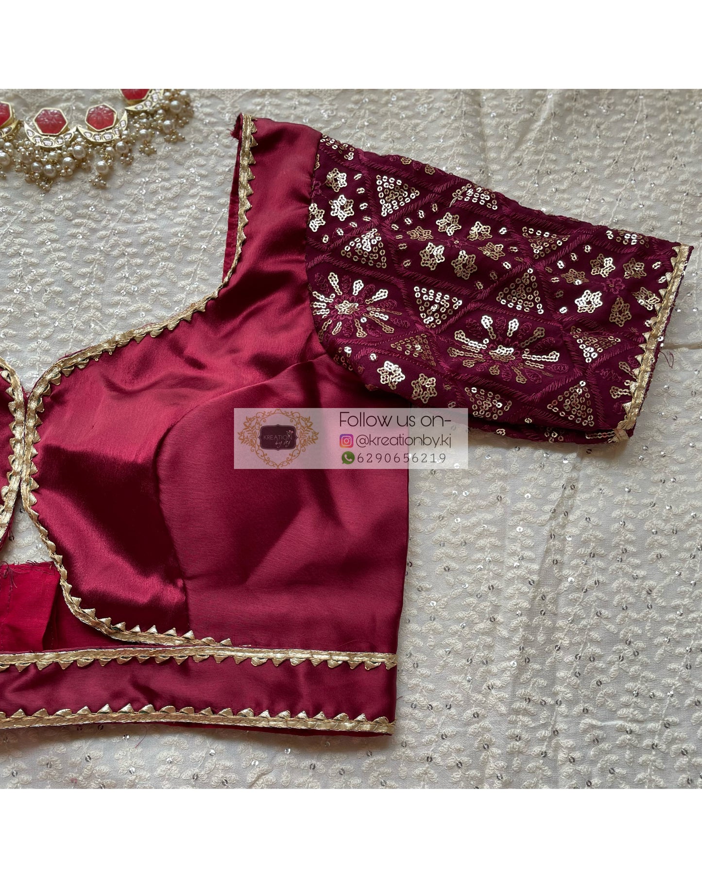 Maroon Blouse with Embroidered Sleeves - kreationbykj