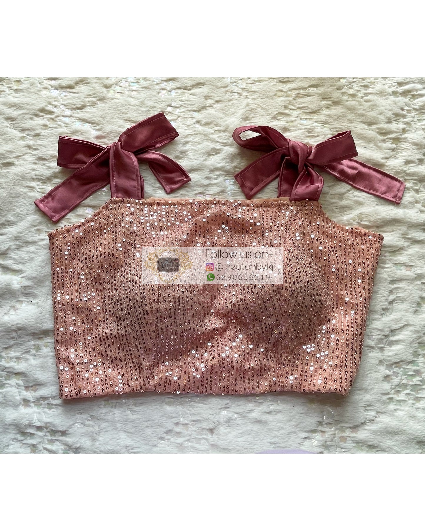 Alicia Champagne Pink Sequins Crop Top - kreationbykj