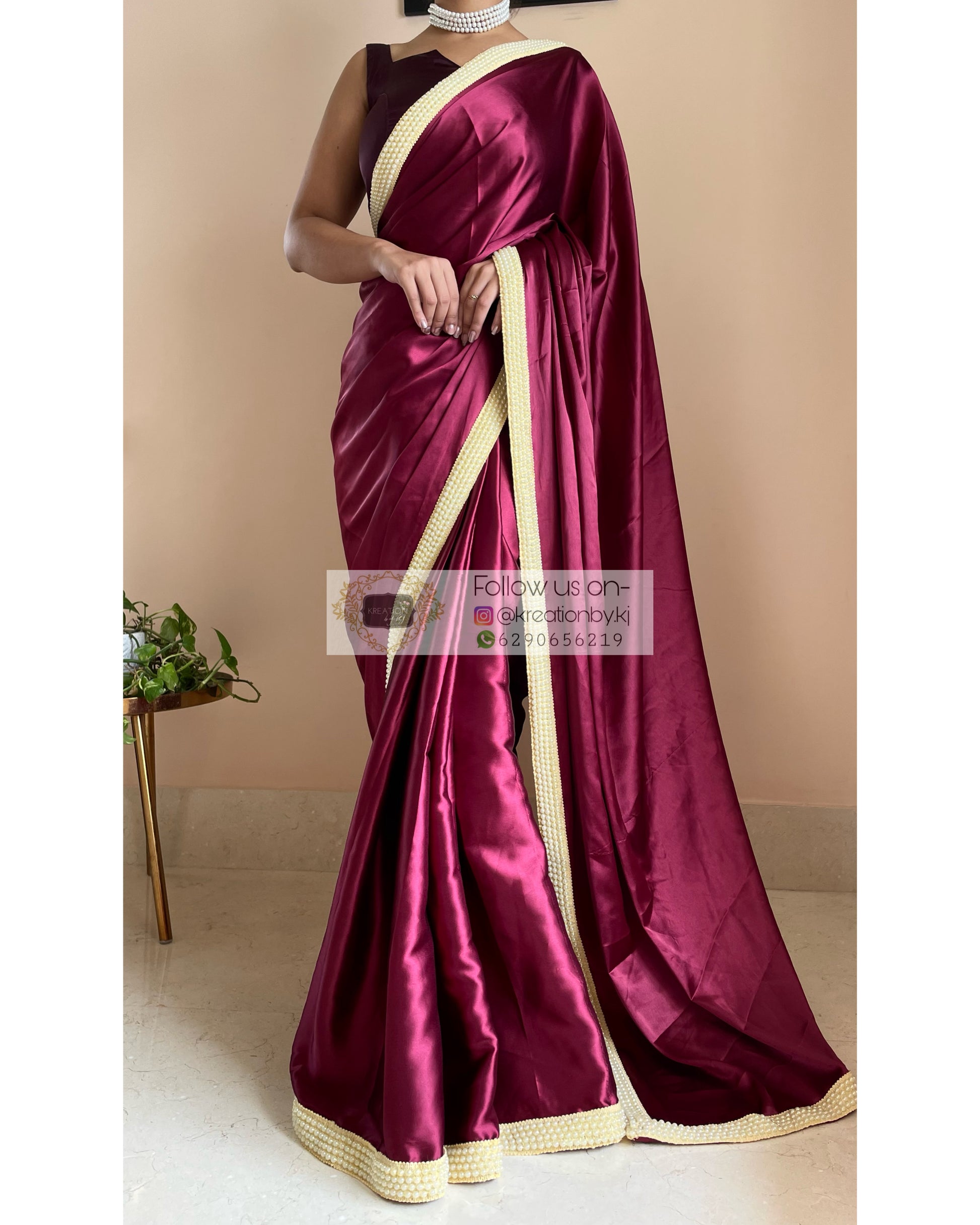 Cherry Wine Mother Of Pearl Saree - kreationbykj