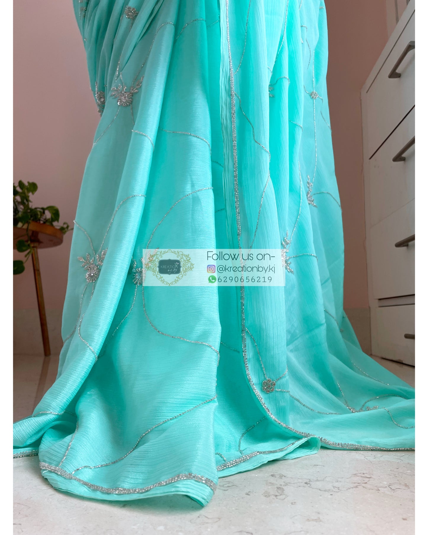 Kashish Turquoise Chinnon Saree - kreationbykj