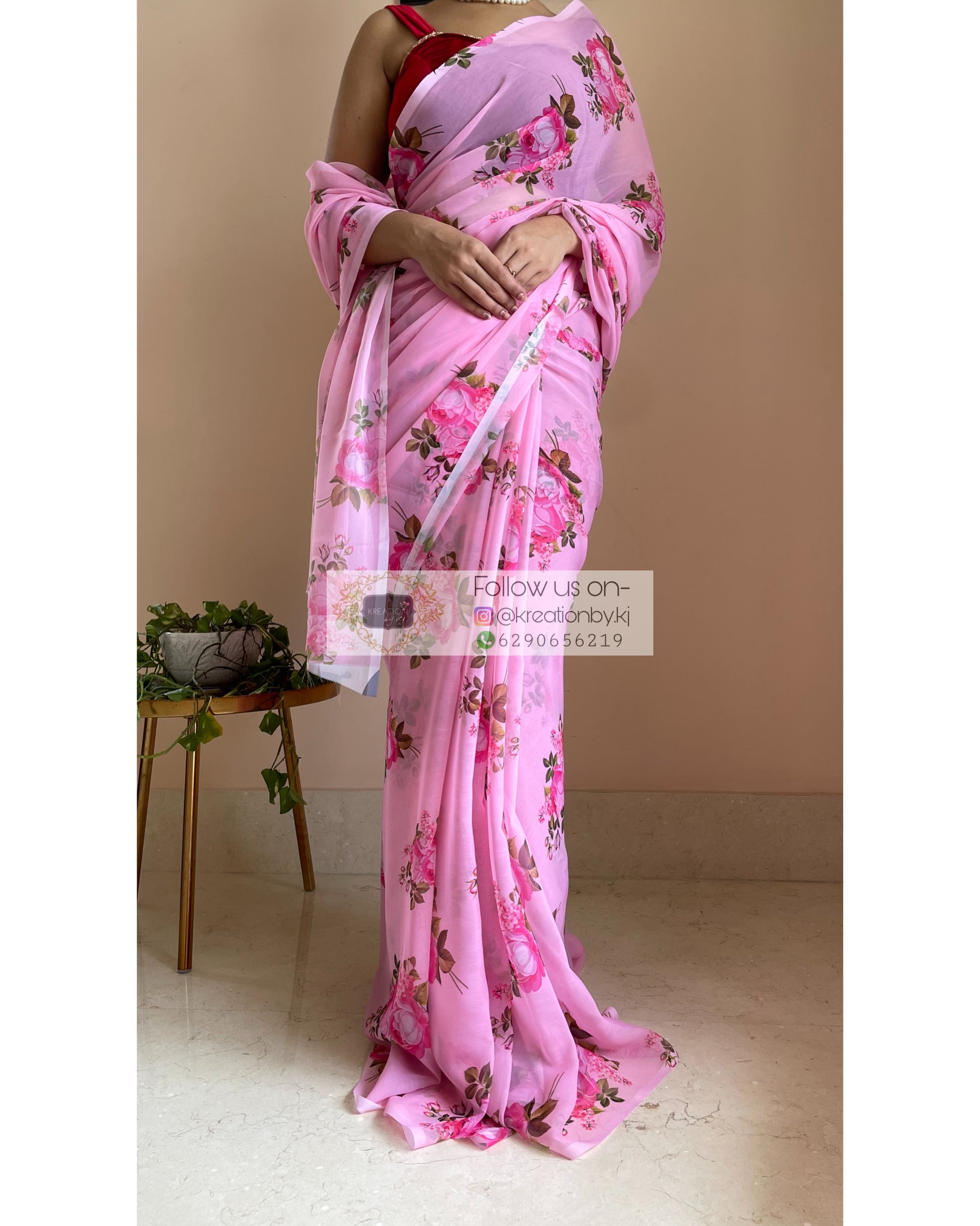 Pink Floral Affair Saree - kreationbykj