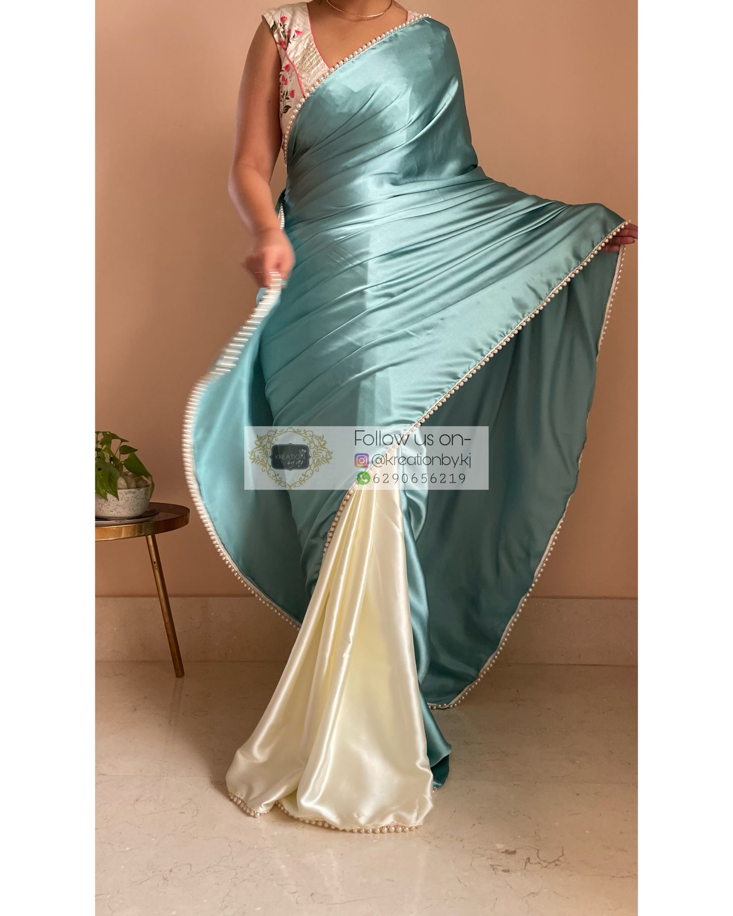 Blueberry Muffin Two in One Satin Saree - kreationbykj